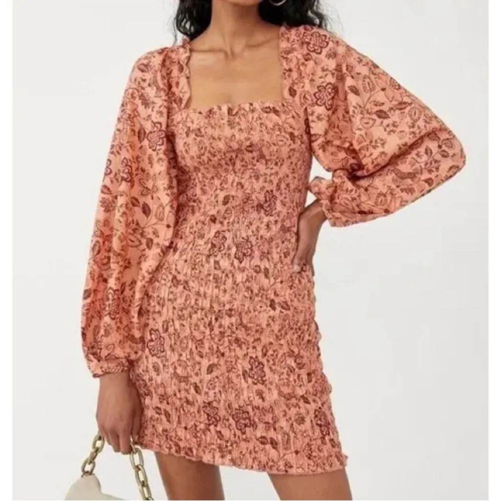 FREE PEOPLE Smock It To Me Mini Dress in Apricot Combo - S